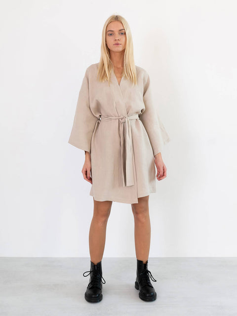 Linen Short Wrap Dress