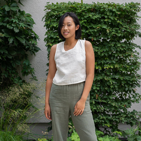 Linen Cross Back Crop Top: Womens