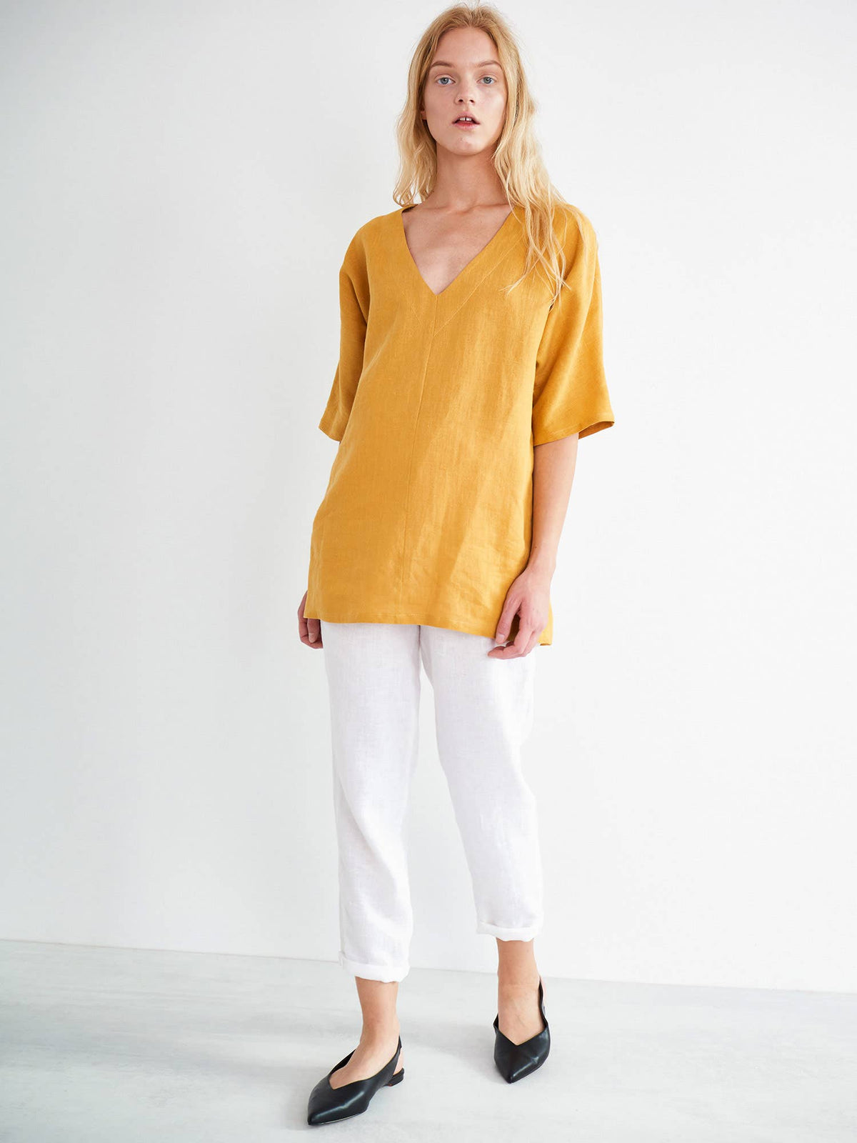 Linen Loose V-neck Top