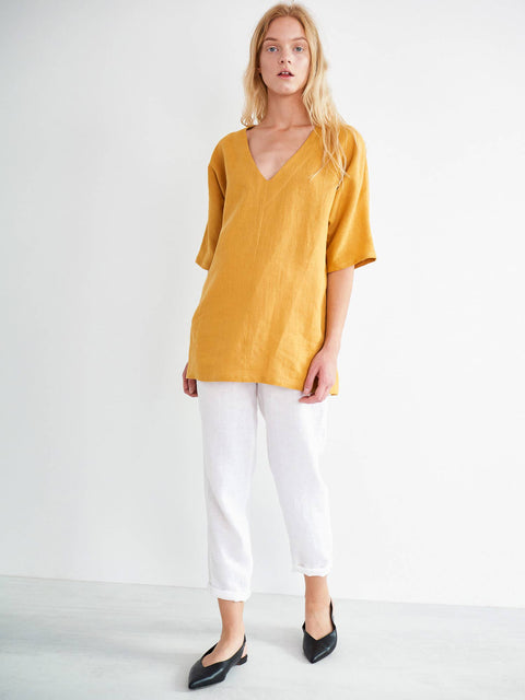 Linen Loose V-neck Top