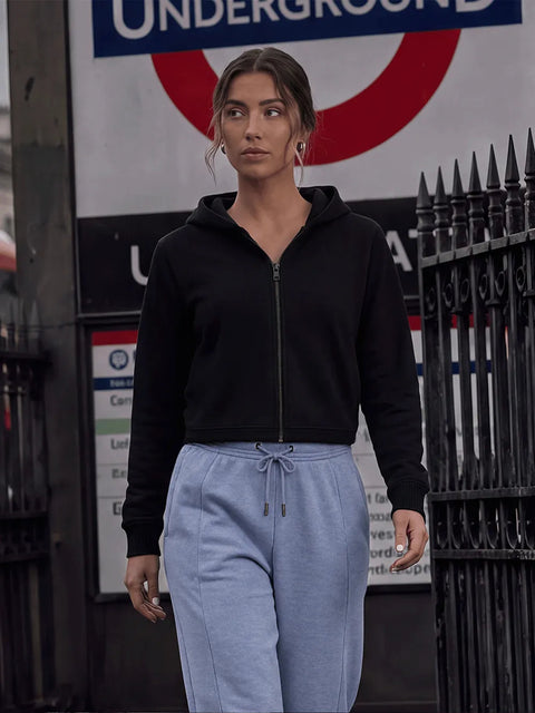 Organic Cropped Zipped Hoodie: Womens