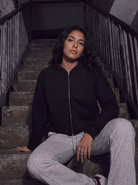 Organic Cropped Zipped Hoodie: Womens