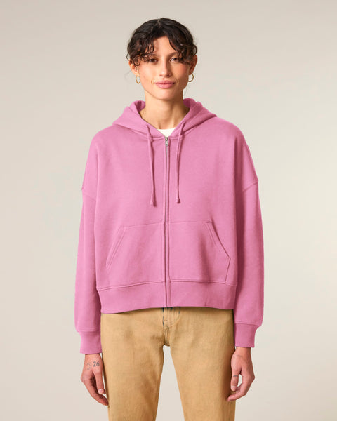 Organic Dropped Shoulder Zipped Hoodie: Womens