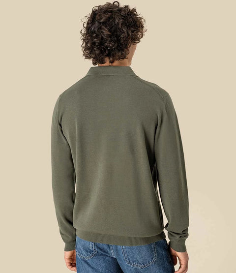 Organic Knitted Long Sleeve Polo Shirt: Mens