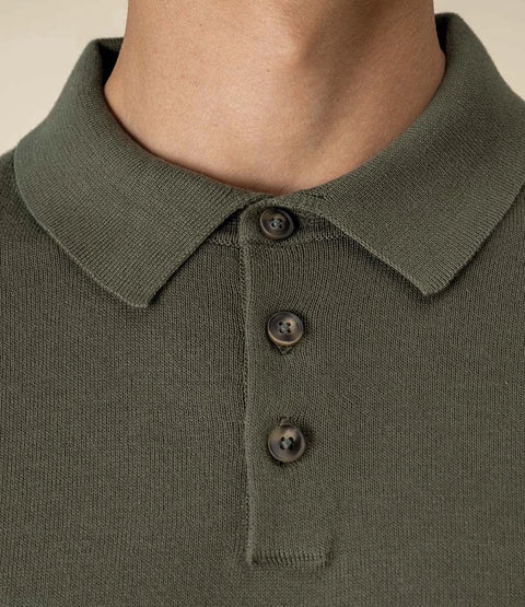 Organic Knitted Long Sleeve Polo Shirt: Mens