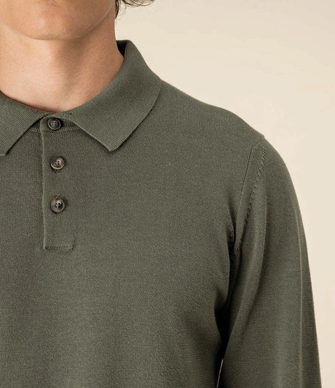 Organic Knitted Long Sleeve Polo Shirt: Mens