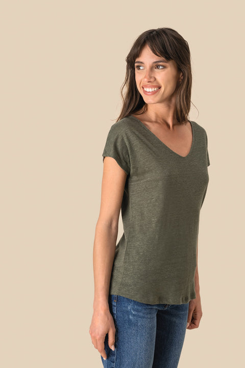 Linen V-Neck T-shirt: Womens