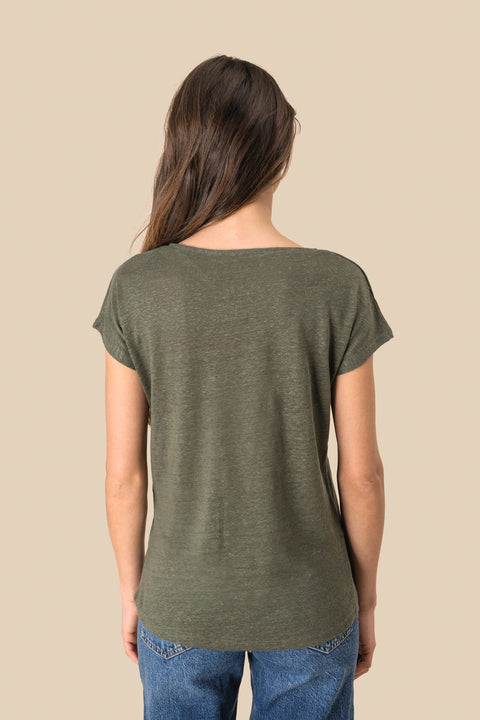Linen V-Neck T-shirt: Womens