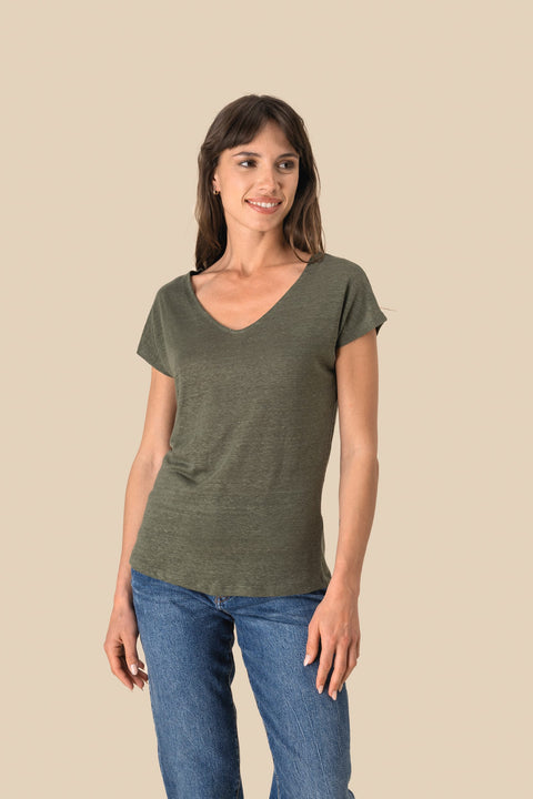 Linen V-Neck T-shirt: Womens