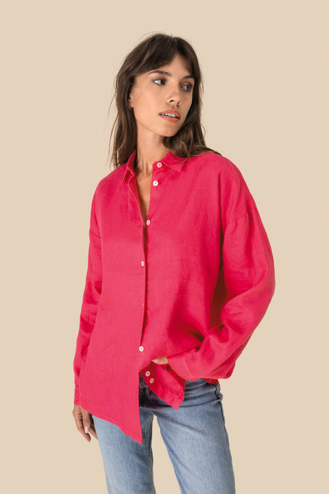 Linen Long Sleeve Oversized Shirt: Womens