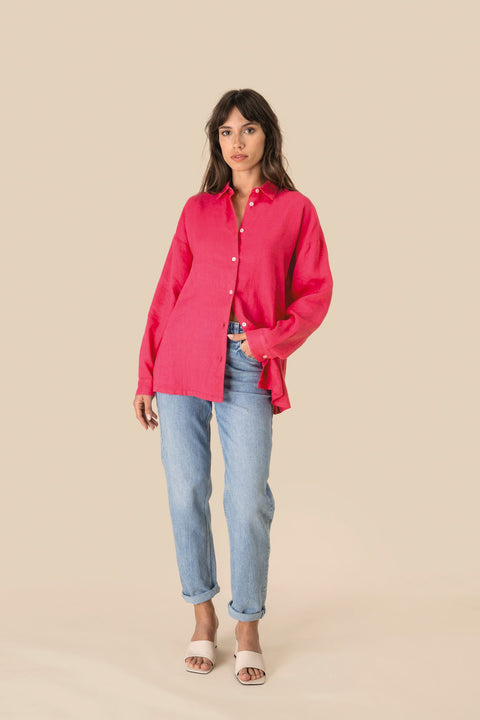 Linen Long Sleeve Oversized Shirt: Womens