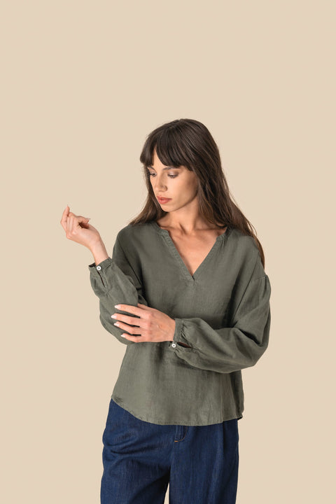 Linen Relaxed Blouse: Womens
