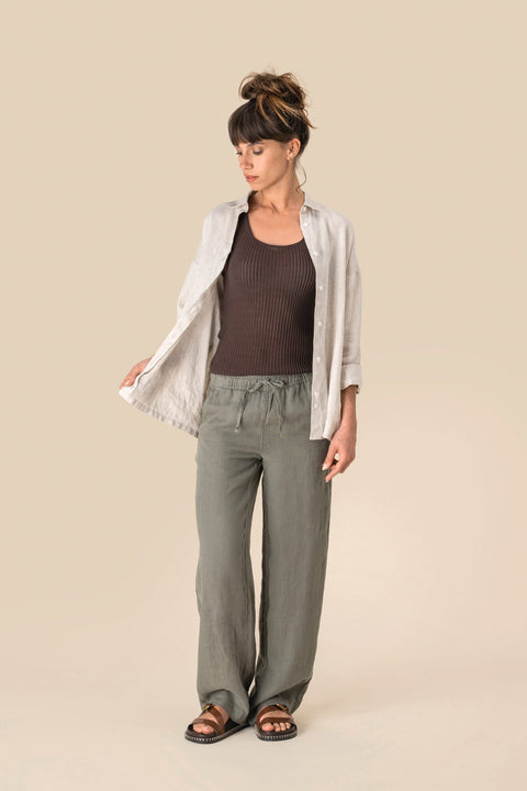 Linen Washed Trousers: Womens