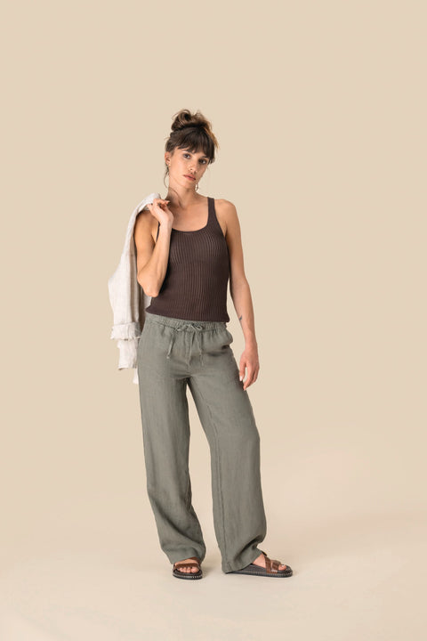 Linen Washed Trousers: Womens