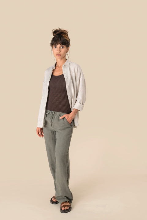 Linen Washed Trousers: Womens