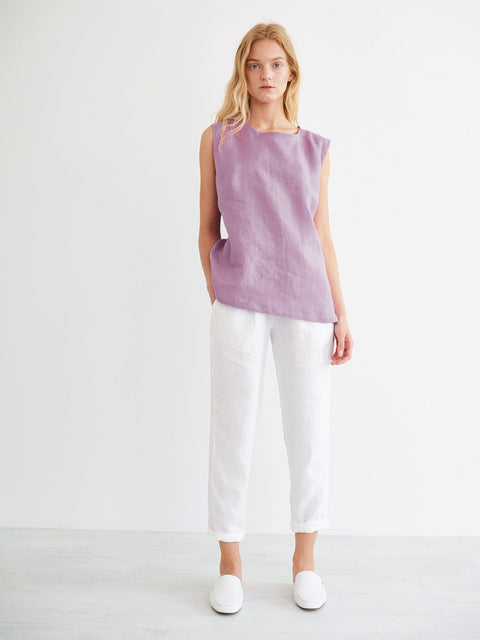 Linen Sleeveless Crew Neck Tank Top