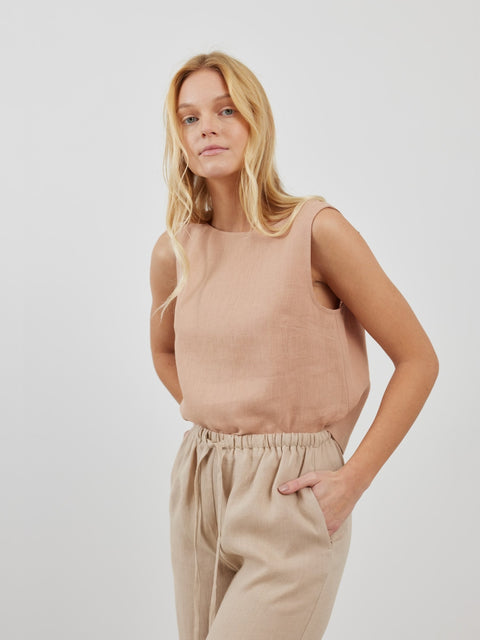 Linen Wide Leg Drawstring Trousers