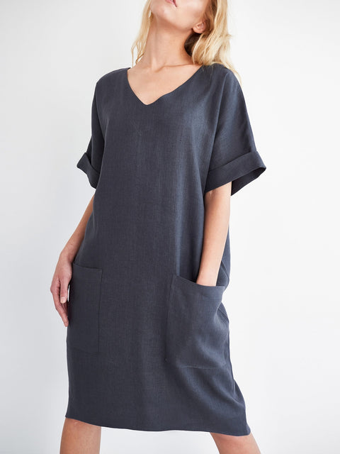 Linen Oversized V-Neck Dress