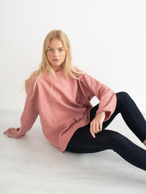 Long Sleeve Loose Linen Top: Womens