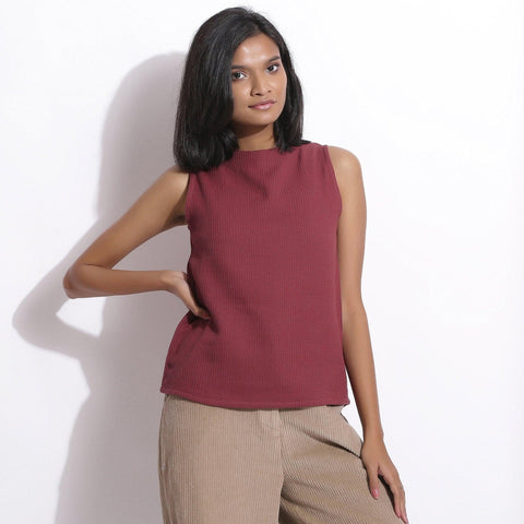 Cotton Waffle Funnel Neck Top