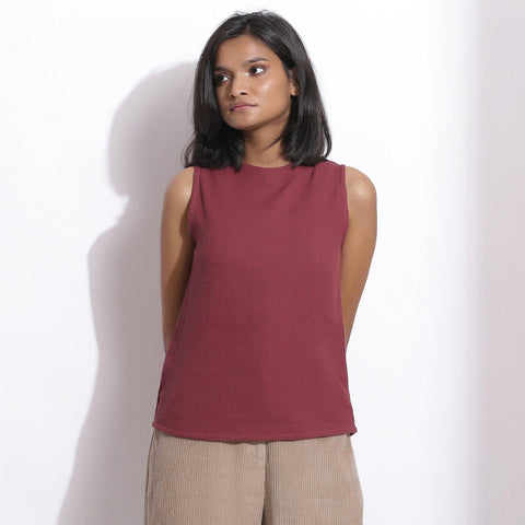 Cotton Waffle Funnel Neck Top