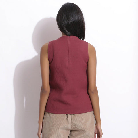 Cotton Waffle Funnel Neck Top
