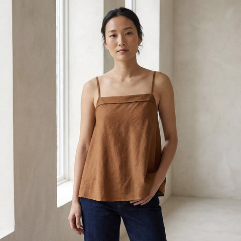 Cotton Spaghetti Strap Top with Elastic Back