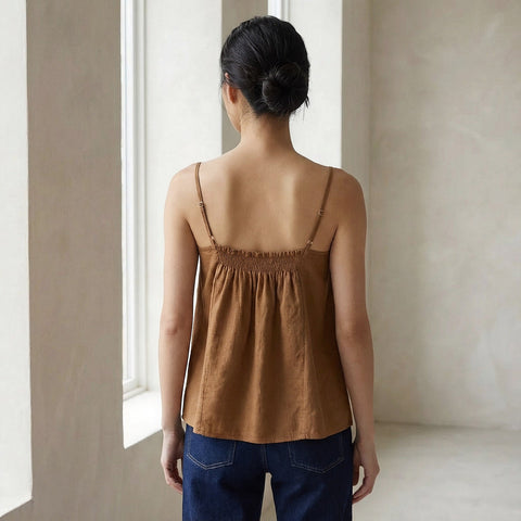 Cotton Spaghetti Strap Top with Elastic Back