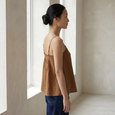 Cotton Spaghetti Strap Top with Elastic Back