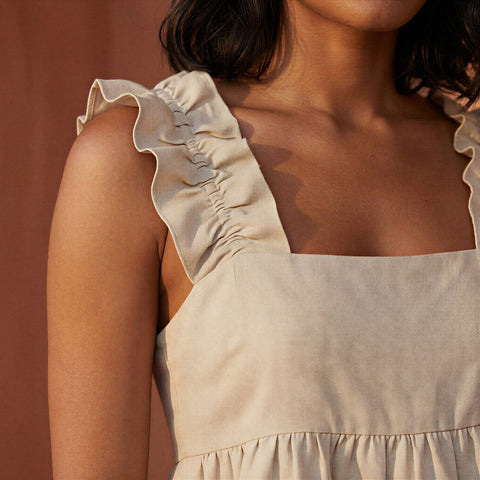 Cotton Flax Square Neck Peplum Top