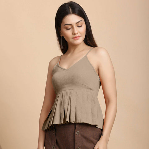 Cotton Flax Pleated Camisole Top