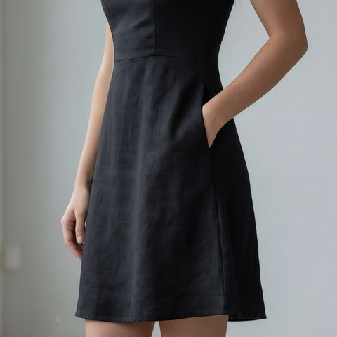Cotton Flax Fit & Flare Short Dress