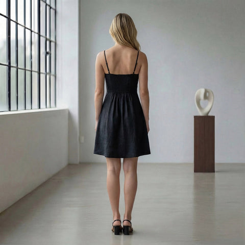 Cotton Flax Fit & Flare Short Dress