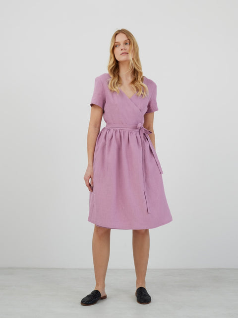 Linen Wrap Dress with Pockets
