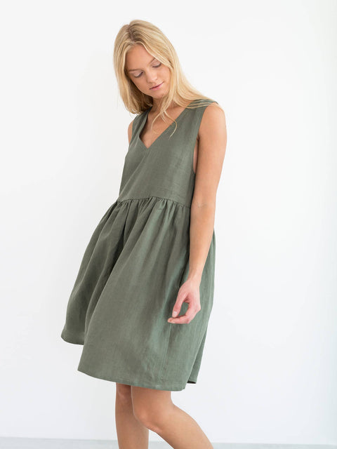 Linen Sleeveless Knee Length Dress