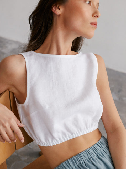 Linen Scoop Neck Tank Top