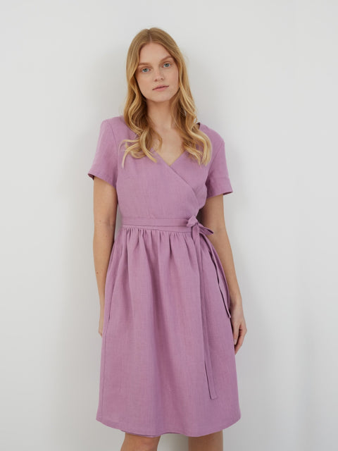 Linen Wrap Dress with Pockets