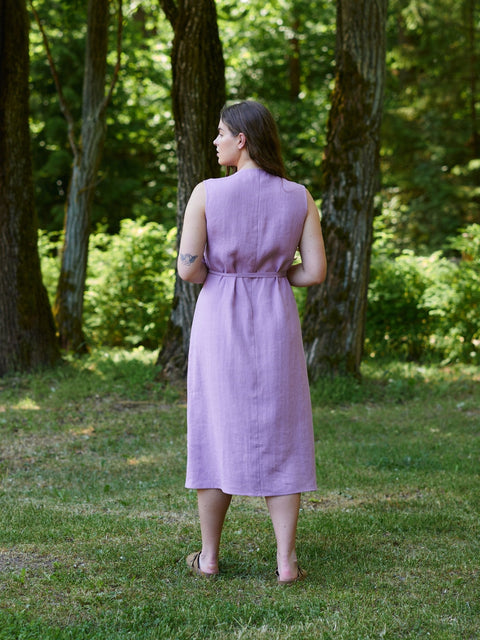 Linen Sleeveless Wrap Midi Dress