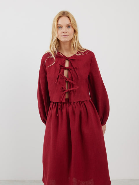 Linen High Waisted A-Line Midi Skirt