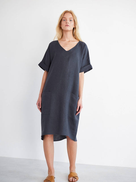 Linen Oversized V-Neck Dress