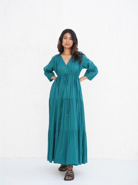 Organic Cotton V Neck Maxi Boho Tunic with Pockets