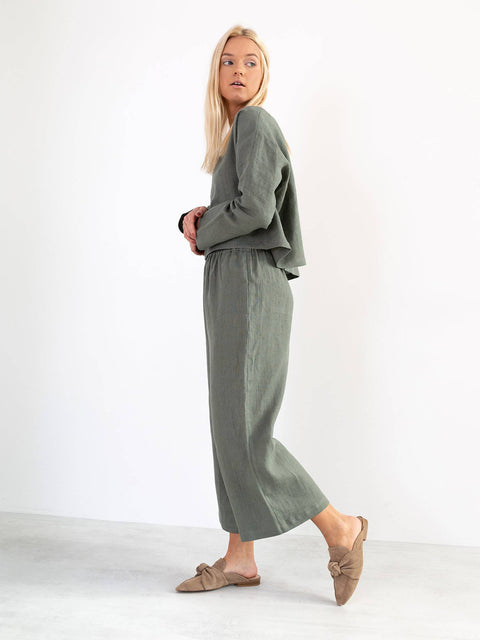 Linen High Waisted Wide Leg Trousers