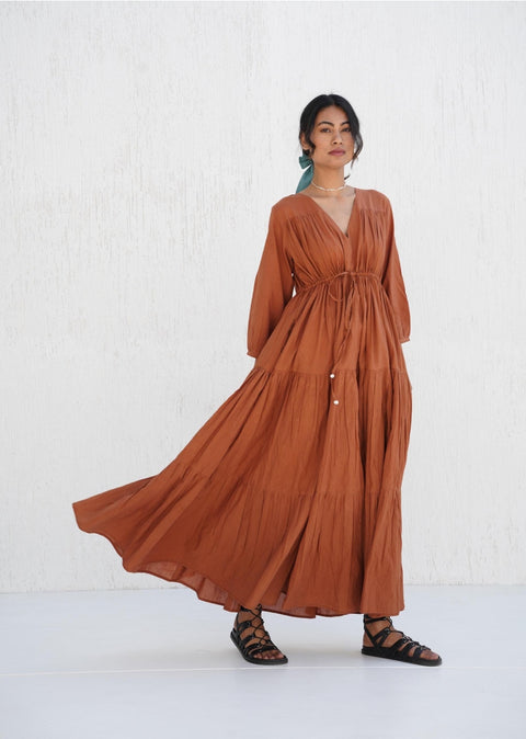Organic Cotton V Neck Maxi Boho Tunic with Pockets