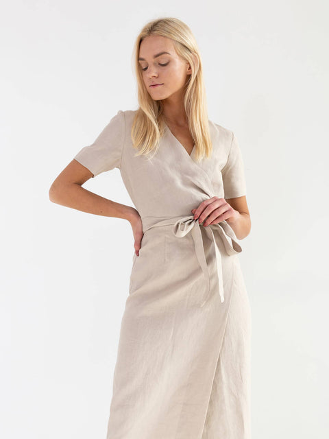 Linen Midi Wrap Dress