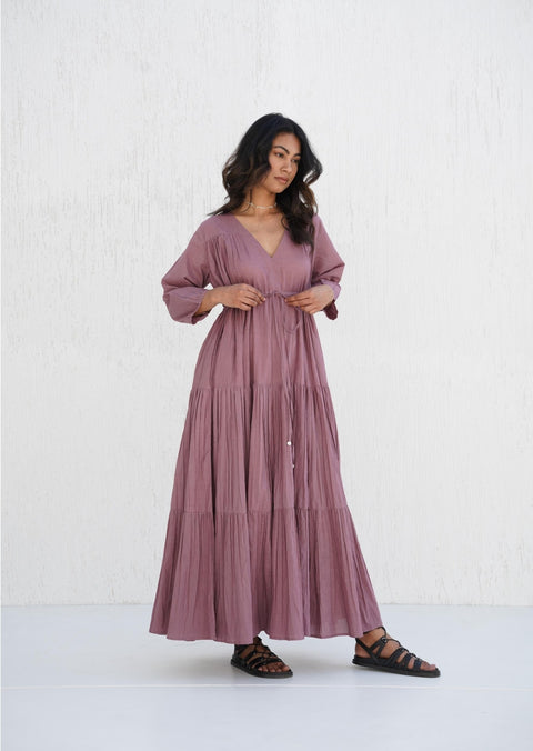 Organic Cotton V Neck Maxi Boho Tunic with Pockets