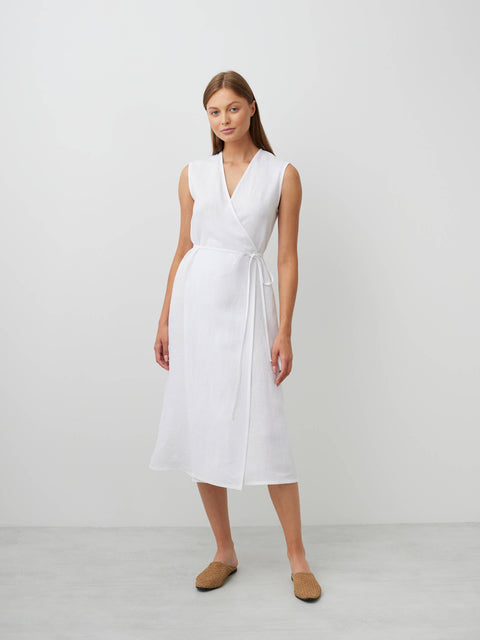 Linen Sleeveless Wrap Midi Dress