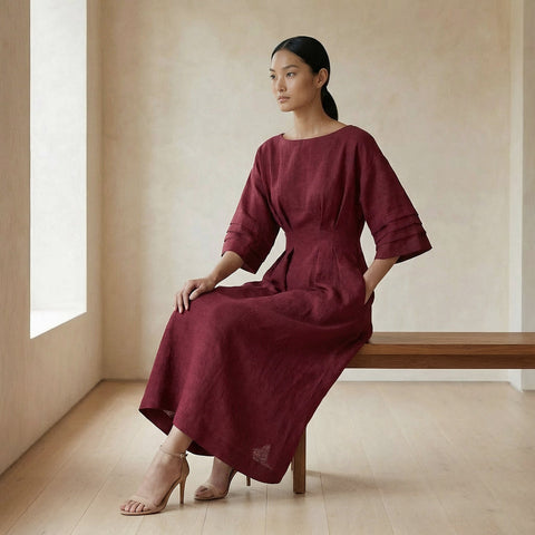 Handspun Cotton Boat Neck Maxi Dress