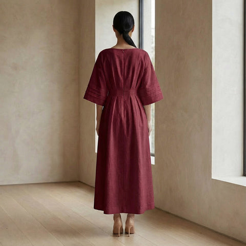 Handspun Cotton Boat Neck Maxi Dress