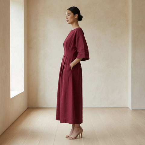 Handspun Cotton Boat Neck Maxi Dress