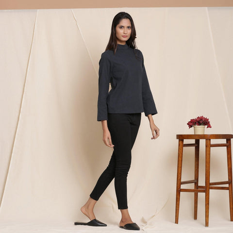 Cotton Flannel High Neck Top